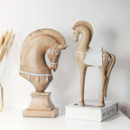 Brown handcrafted wood horse figurine with intricate details - House of Avana