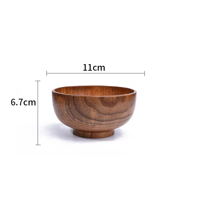 Jujube Wood Bowls Small Solid Salad Tableware, dimensions view - House Of Avana