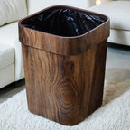 A Plastic Wood-grain Trash Can for the Kitchen, Hotel, Bedroom, Bathroom, Ktv, and Office., front view - House Of Avana