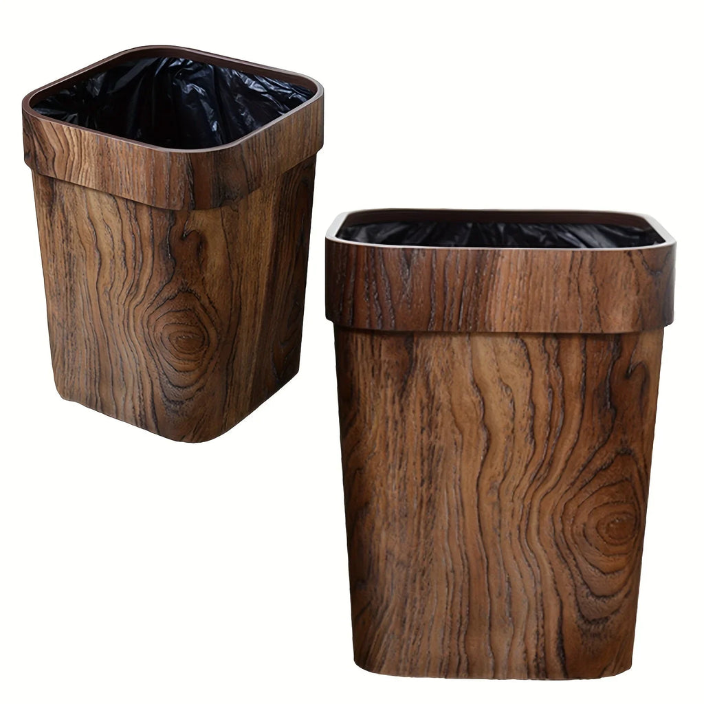 A Plastic Wood-grain Trash Can for the Kitchen, Hotel, Bedroom, Bathroom, Ktv, and Office. - House Of Avana