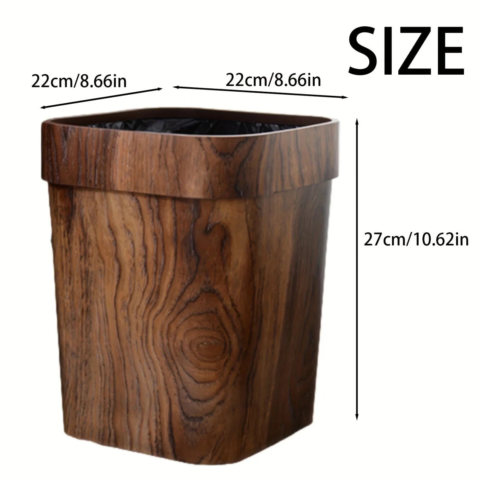 A Plastic Wood-grain Trash Can for the Kitchen, Hotel, Bedroom, Bathroom, Ktv, and Office., lifestyle image - House Of Avana