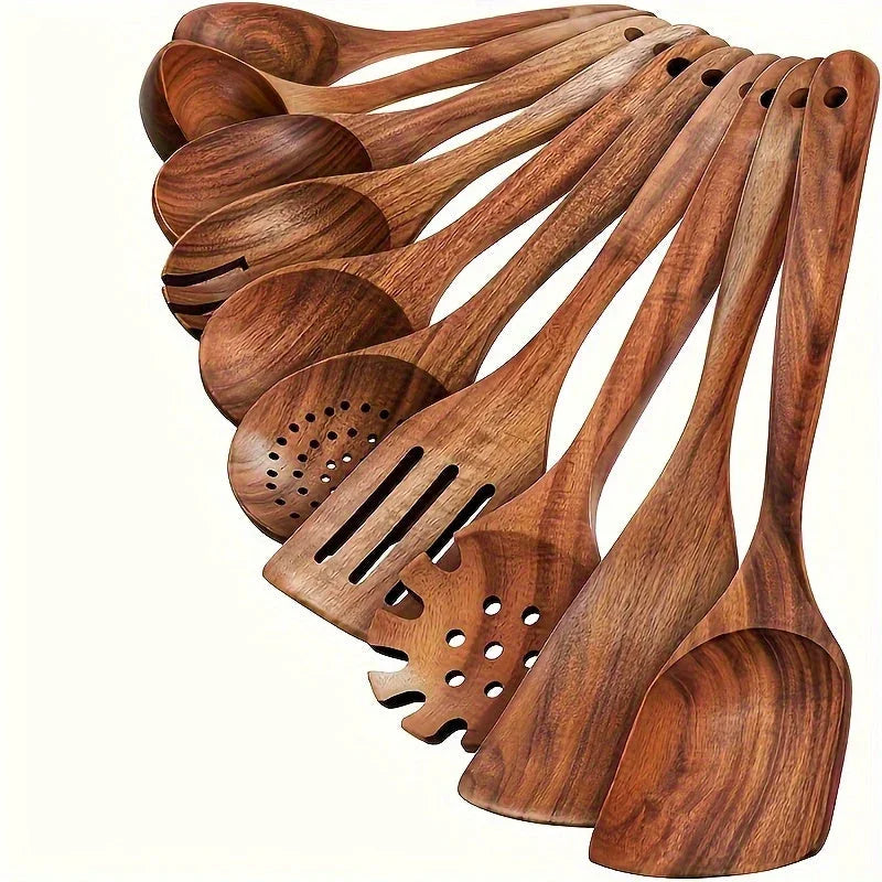 S Premium Teak Wood Cookware Set- Non-stick Friendly, Heat-resistant, Ergonomic Handle, Comfortable... - House Of Avana