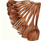 S Premium Teak Wood Cookware Set- Non-stick Friendly, Heat-resistant, Ergonomic Handle, Comfortable... - House Of Avana