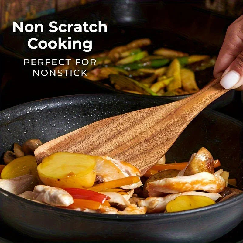 S Premium Teak Wood Cookware Set- Non-stick Friendly, Heat-resistant, Ergonomic Handle, Comfortable... - House Of Avana