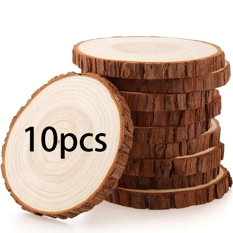 10 Pack Natural Wood Slices for Diy Crafts and Decor, front view - House Of Avana