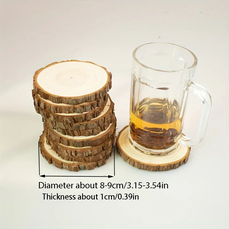 10 Pack Natural Wood Slices for Diy Crafts and Decor, side view - House Of Avana