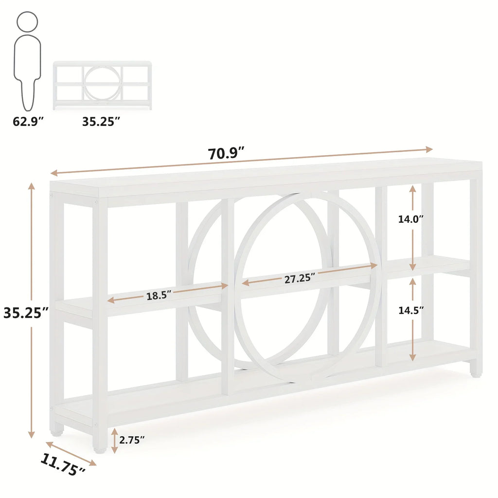 70.9 Inch Sofa Console Table, Extra Long Narrow Entryway Tables with Tier Wood Storage Shelves Metal... - House Of Avana