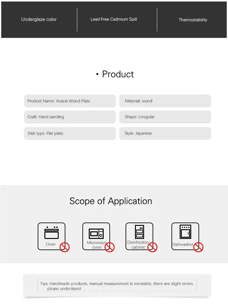 Solid Wood Round Dinner Plate Handmade High-quality Tableware for Sushi Tea and Dessert, alternate view - House Of Avana