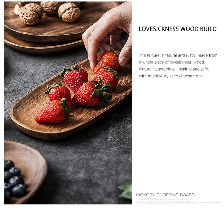 Solid Wood Round Dinner Plate Handmade High-quality Tableware for Sushi Tea and Dessert, alternate view - House Of Avana