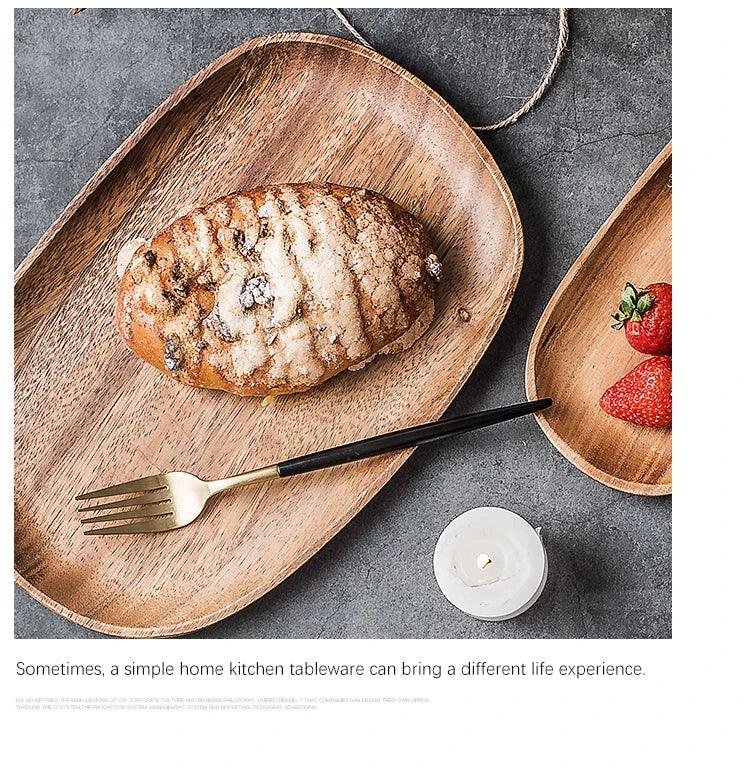 Solid Wood Round Dinner Plate Handmade High-quality Tableware for Sushi Tea and Dessert, alternate view - House Of Avana