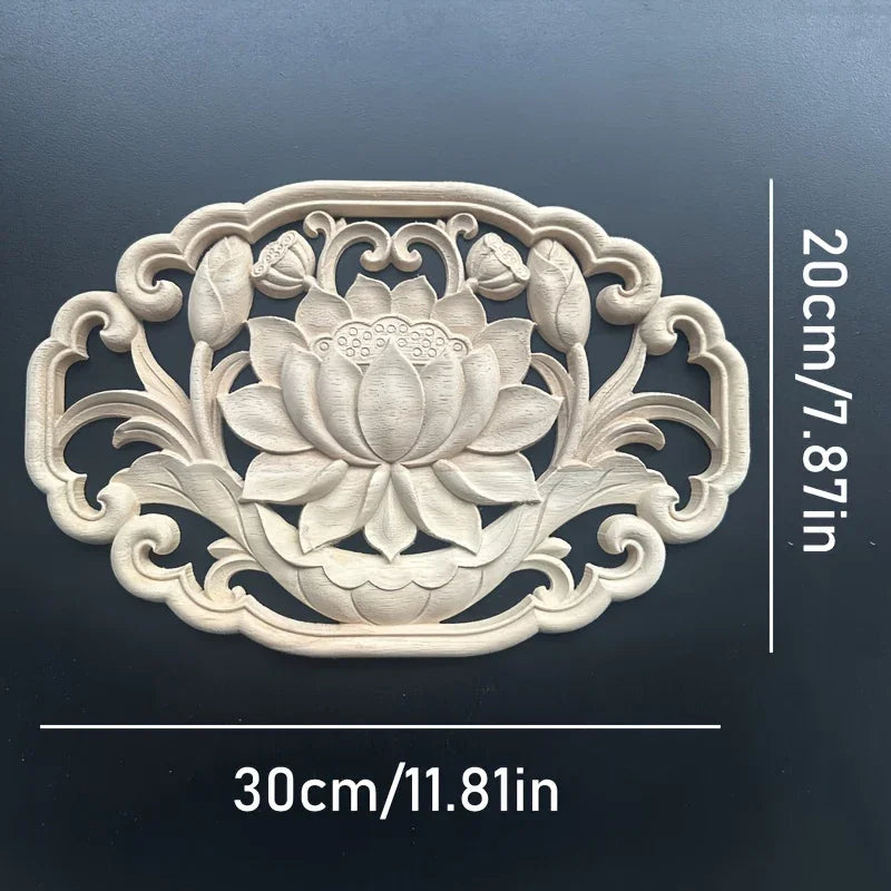 Traditional Oval Wood Carved for Lotus, Hollow Rubberwood, Unpainted Woodworking Supplies for Decorative... - House Of Avana