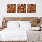 Rustic wooden wall art, 3D mosaic wood blocks, ready to hang - House of Avana