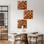 Rustic wooden wall art, 3D mosaic wood blocks, ready to hang - House of Avana