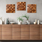 Rustic wooden wall art, 3D mosaic wood blocks, ready to hang - House of Avana