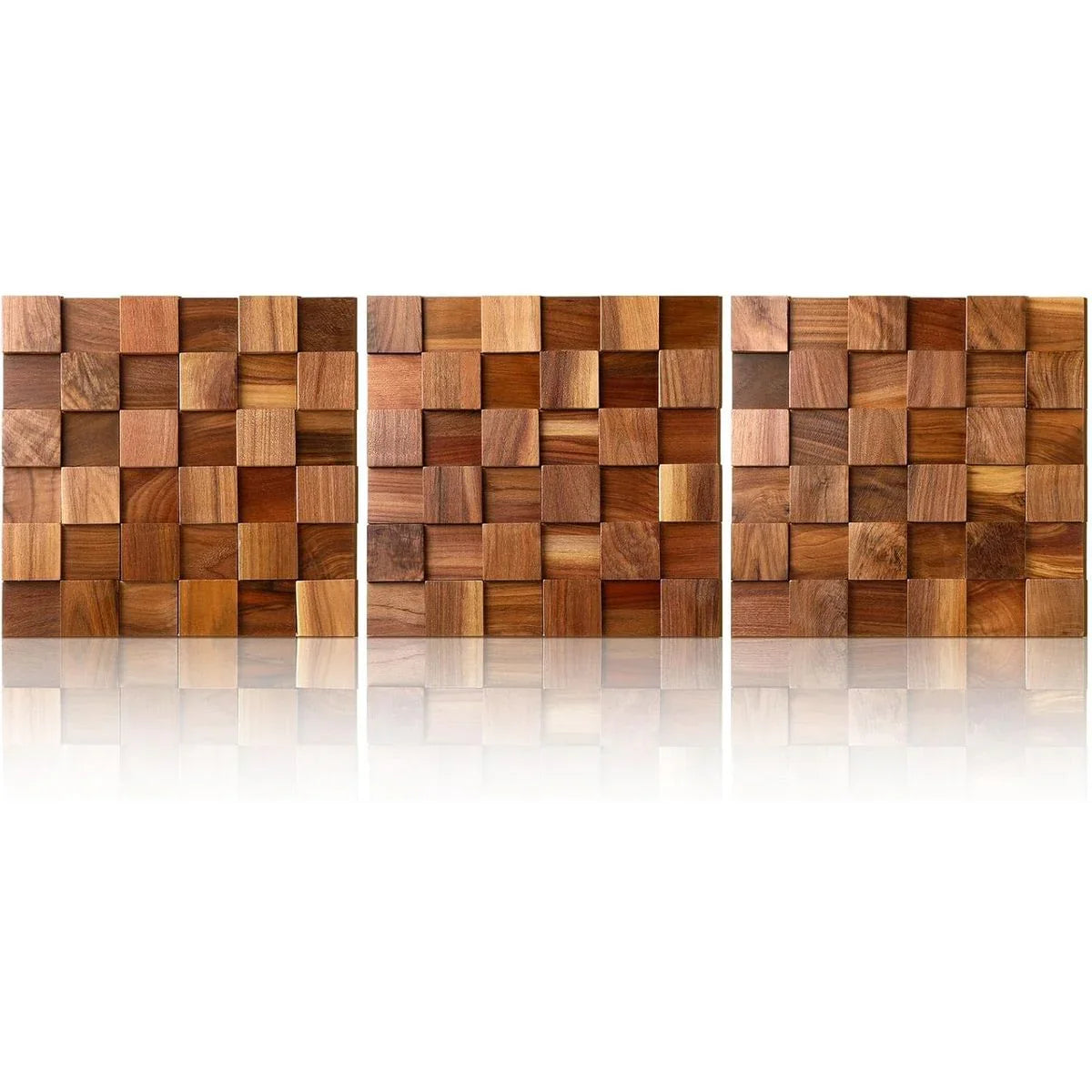 Rustic wooden wall art, 3D mosaic wood blocks, ready to hang - House of Avana