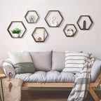 Wood Hexagon Floating Shelves Set of for Wall Storage, front view - House Of Avana