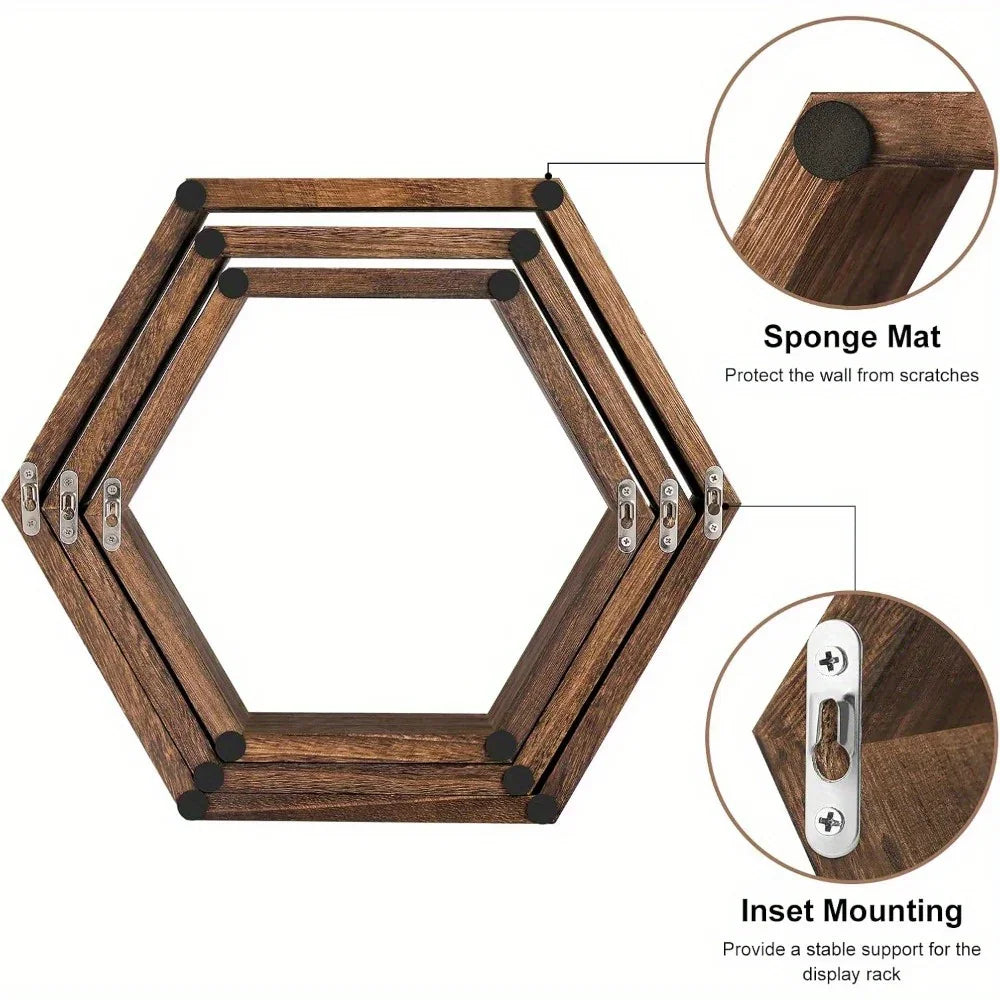 Wood Hexagon Floating Shelves Set of for Wall Storage, lifestyle image - House Of Avana