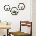 Wood Hexagon Floating Shelves Set of for Wall Storage, side view - House Of Avana