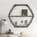 Wall Shelves - Floating Wood Hexagon, angled view - House Of Avana