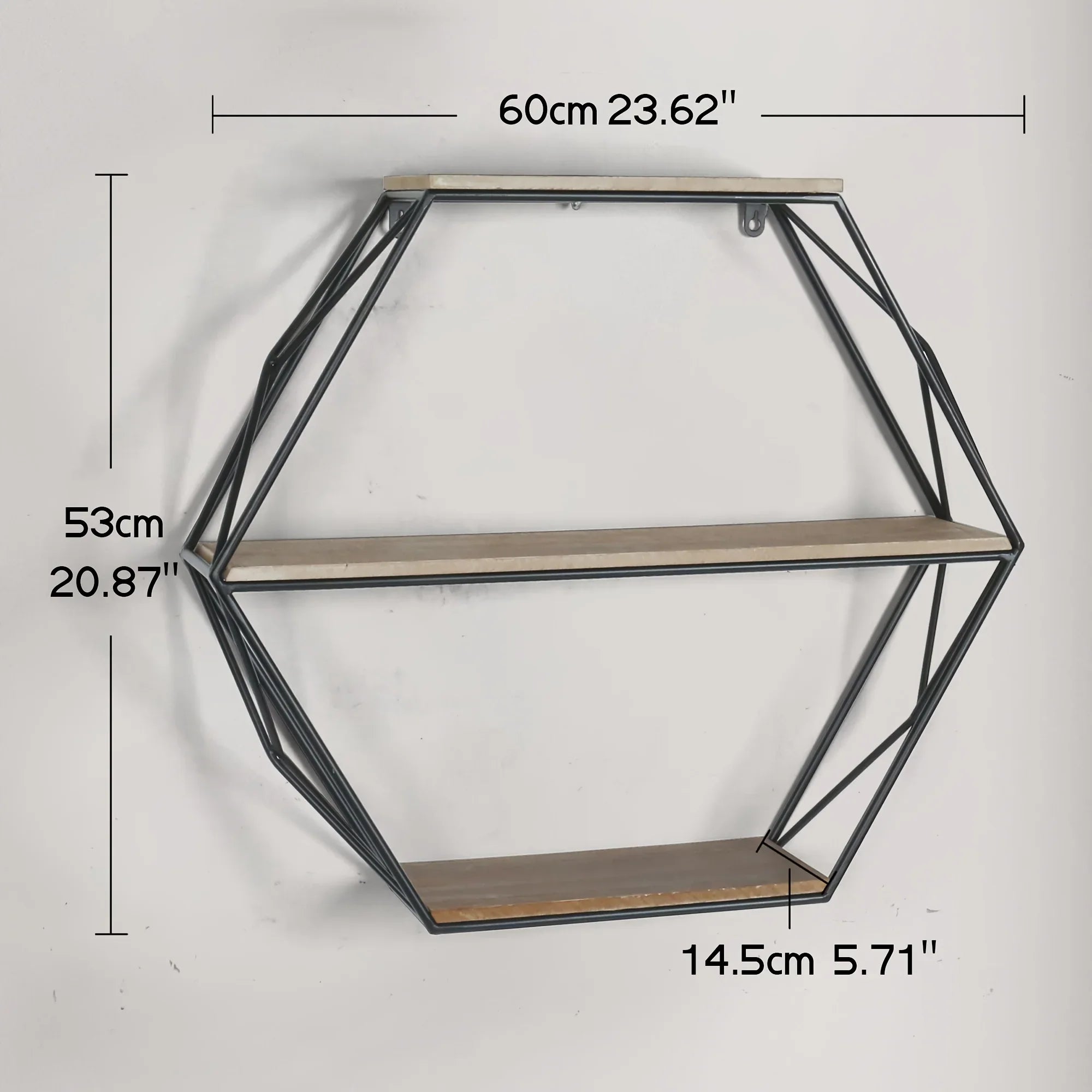 Wall Shelves - Floating Wood Hexagon, side view - House Of Avana
