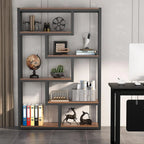 6-Shelf Modern Bookcase with Staggered Shelves & Sturdy Metal Frame - 69" Tall Hardwood & Engineered Wood Storage Shelf, Brown Finish Open Back Design for Living Room, Office, Bedroom - Easy Assembly, Bookshelf Decor, Versati House Of Avana