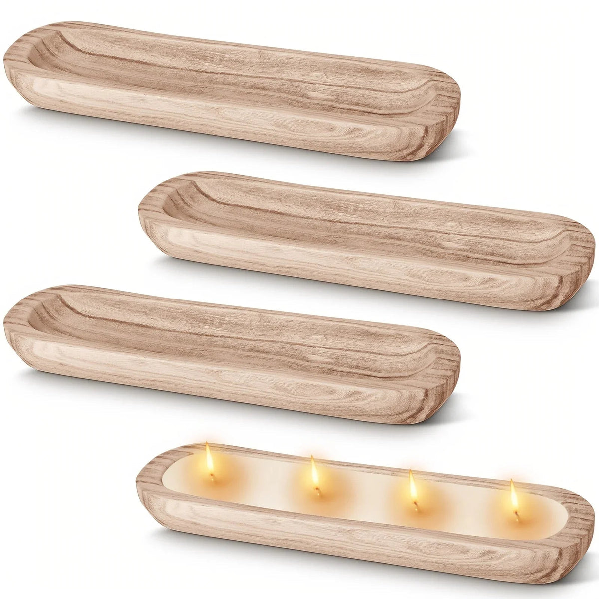 [Rustic Wooden Bowls] 4pcs Rustic Wooden Bowls - Natural Wood Table Centerpiece, 20" x 6" x 2", Classic Design with Visible Grain Patterns, Perfect for Living Room, Dining Room & Kitchen Decor, Home Decoration and Functional House Of Avana [[SKU:HOA-TWR-006]]