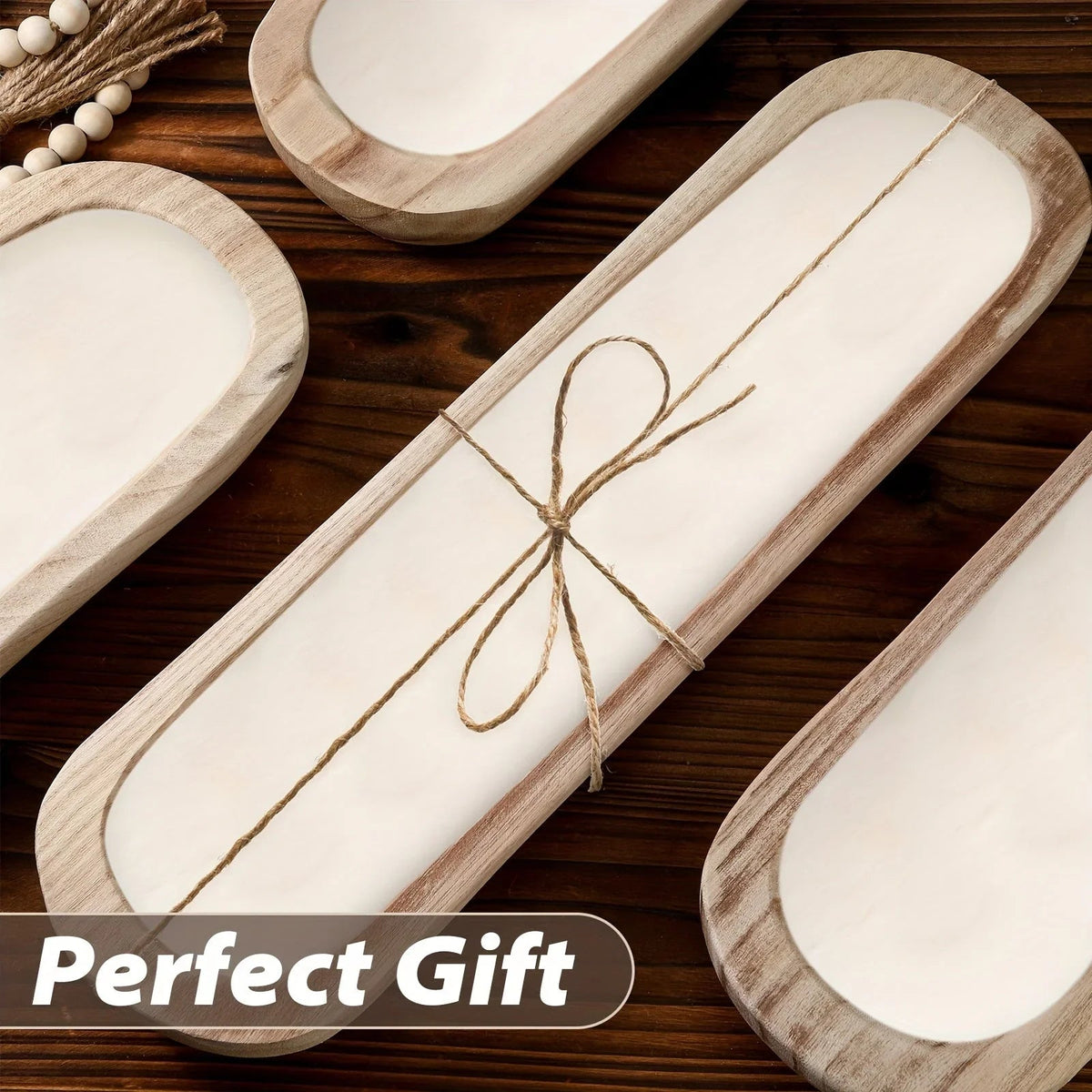 [Rustic Wooden Bowls] 4pcs Rustic Wooden Bowls - Natural Wood Table Centerpiece, 20" x 6" x 2", Classic Design with Visible Grain Patterns, Perfect for Living Room, Dining Room & Kitchen Decor, Home Decoration and Functional House Of Avana [[SKU:HOA-TWR-006]]