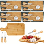 4 Set Bridal Shower Prizes Wooden Square Cheese Board Gift Set Knives Forks Thank You Tags with Box for... - House Of Avana
