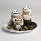 4pcs/ set Wooden Candle Holder Set, Tea Light Candle Holder Set, Hemp Knot Decoration and Decorative Stones, Round Plate Decorative Bowl, Perfect Home Decoration, Summer Gift, Independence Day Gift House Of Avana