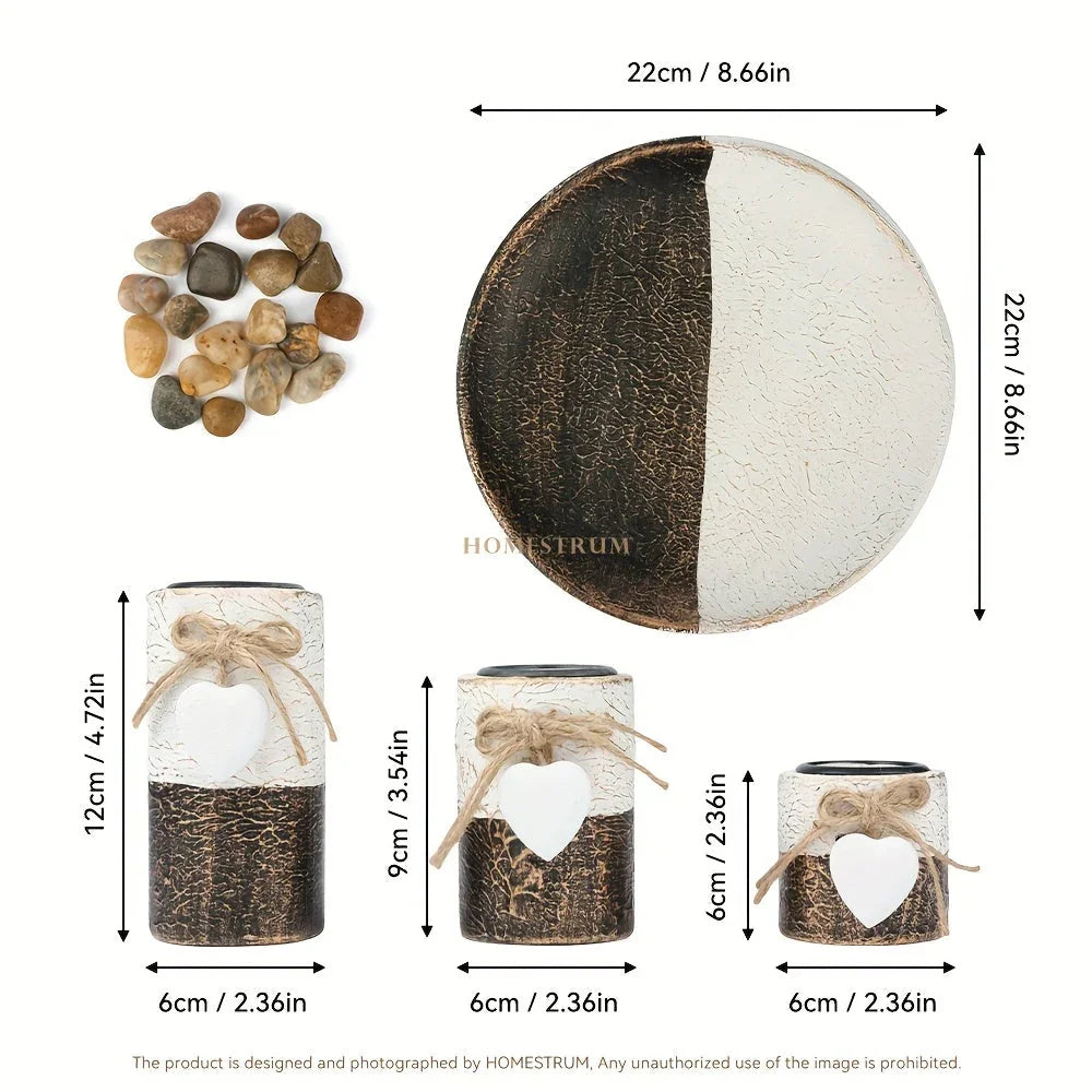 4pcs/ set Wooden Candle Holder Set, Tea Light Candle Holder Set, Hemp Knot Decoration and Decorative Stones, Round Plate Decorative Bowl, Perfect Home Decoration, Summer Gift, Independence Day Gift House Of Avana