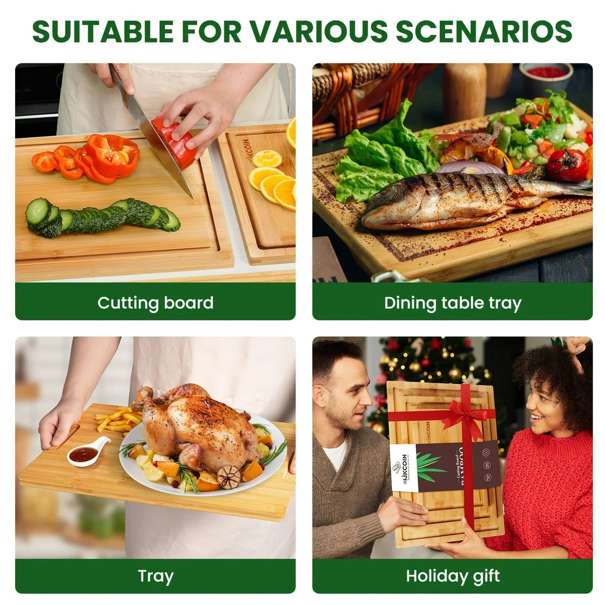 4pcs Oversized Bamboo Cutting Board, Equipped With Cutting Board Rack, Kitchen Gadgets, Juice Groove, Knife Friendly, Invisible Handle, Multifunctional Board, The Best Gift For Family, Friends And Relative. Mother'S Day.Fathe House Of Avana [[SKU:HOA-GFT-009]]