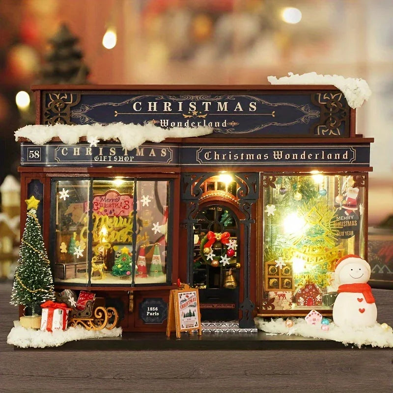 [Christmas Wooden House] QIAOLEXING Mini DIY Christmas Wooden House Kit | Handcrafted Model with Festive Furniture, Ideal for Collectible Home & Desktop Decor - Perfect Gift for Christmas, Thanksgiving & Birthdays, Christmas House Of Avana