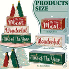 4pcs Christmas Table Centerpiece Christmas Tree, "Happy New Year" In English, Christmas Tiered Tray Decoration Set, Wooden Signs, Rustic Cute Tabletop Decor, Holiday Home Accessories, Suitable For Dining Tables, Fireplaces, C House Of Avana [[SKU:HOA-XMS-009]]