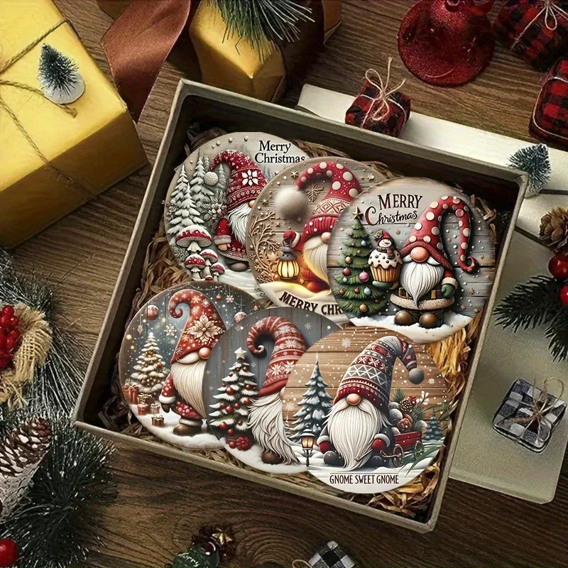 6pcs Christmas Gnome Wooden Coasters Set - Heat-Resistant, Decorative Drink Mats with Festive Designs for Home and Cafe Use House Of Avana [[SKU:HOA-TBL-017]]