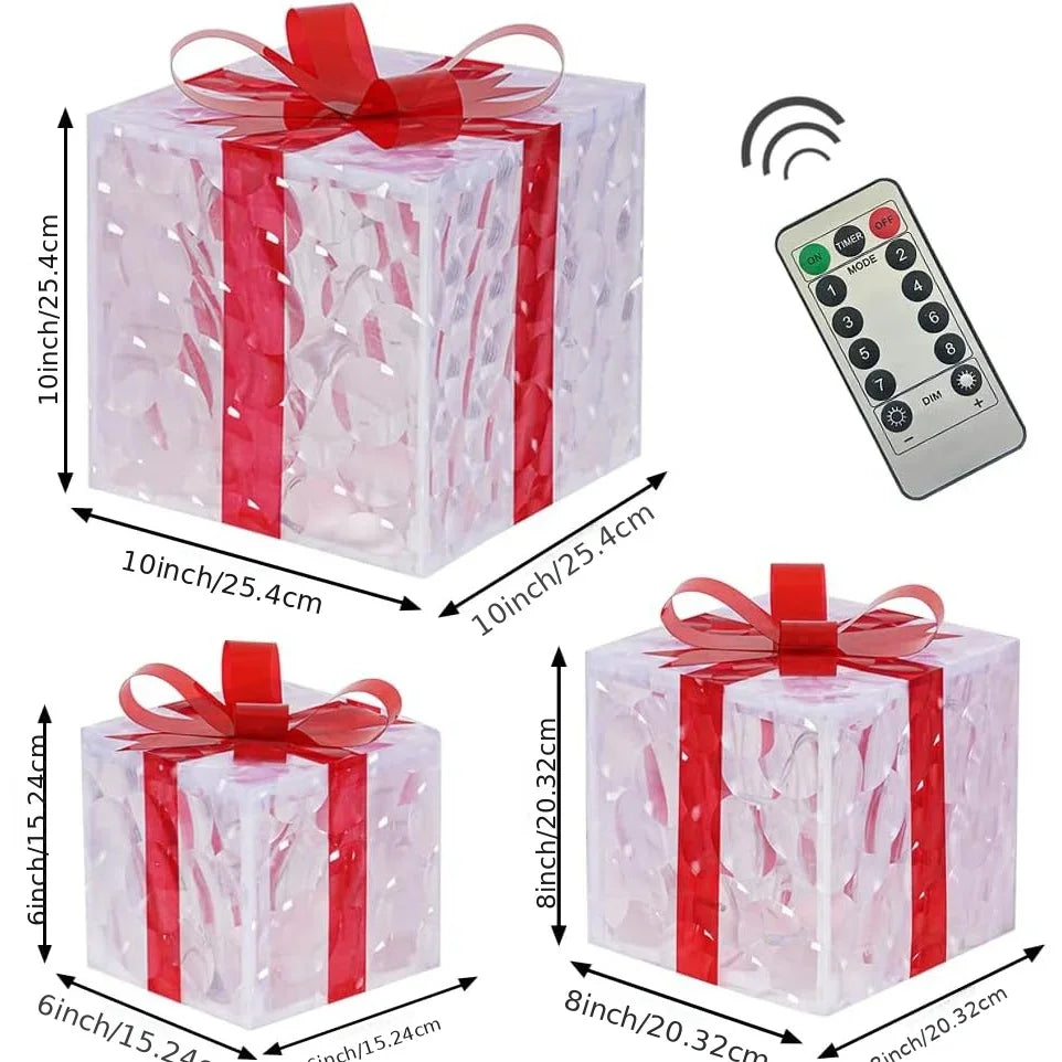 Decorative Wooden Set of Lighted Christmas Gift Boxes - House Of Avana