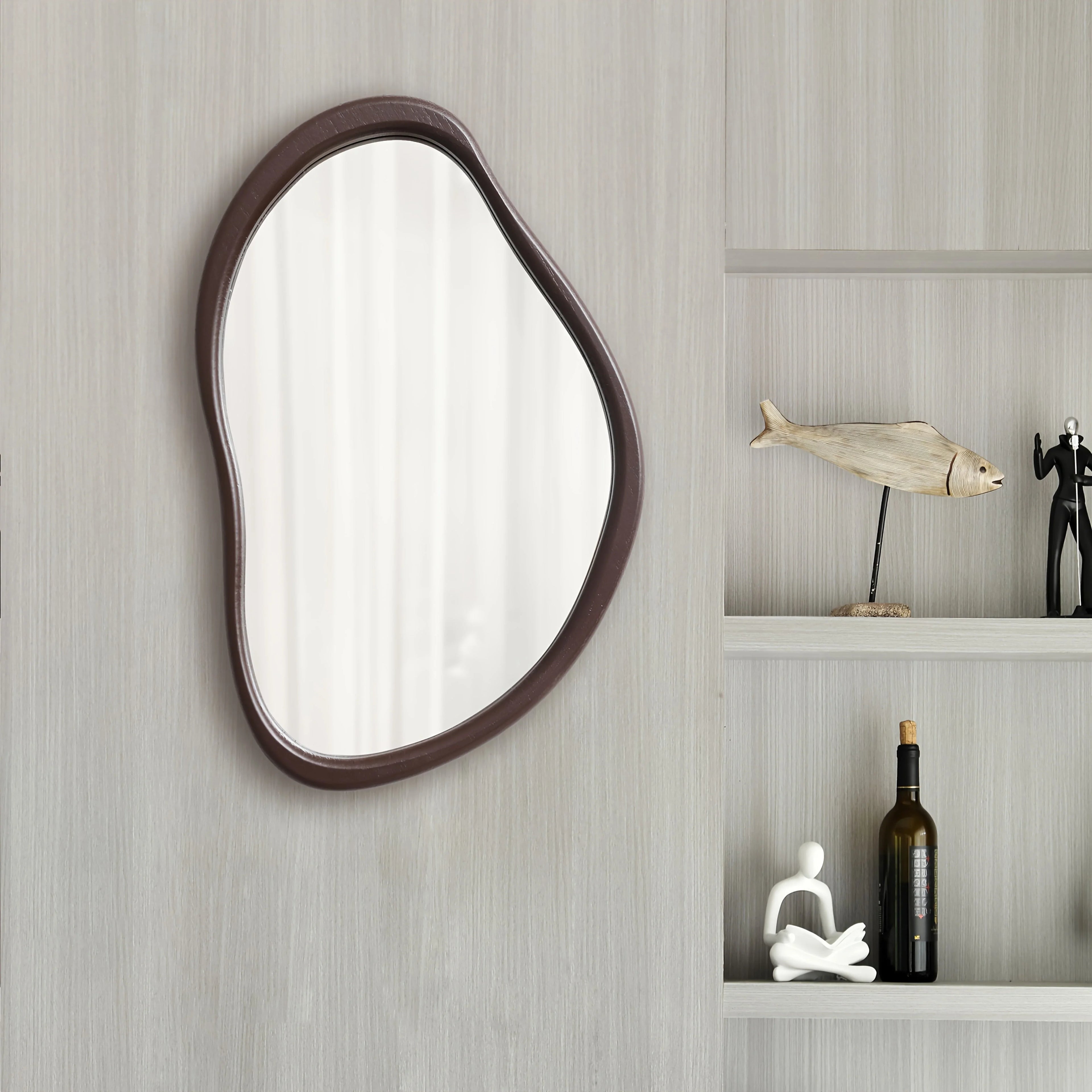[Wooden Decorative Wall Mirror] Decorative Wooden Irregular Frame Wall Mirror - 39.5 Cm X 25 Cm, Suitable for Bathrooms, Vanities, Bedrooms, Living Rooms, And Hallways House Of Avana
