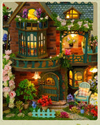 Forest Hut Handmade Wooden Dollhouse Toy Model Kit - Multi-Level Tiny House with Slanted Roof, Floral Balcony & Cozy Interior, Charming Miniature Home Decor for Christmas/Birthday Gifts (No Glue/Battery Included) - Safe & Dur House Of Avana [[SKU:HOA-XMS-037]]