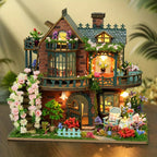 Forest Hut Handmade Wooden Dollhouse Toy Model Kit - Multi-Level Tiny House with Slanted Roof, Floral Balcony & Cozy Interior, Charming Miniature Home Decor for Christmas/Birthday Gifts (No Glue/Battery Included) - Safe & Dur House Of Avana [[SKU:HOA-XMS-037]]