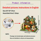 Forest Hut Handmade Wooden Dollhouse Toy Model Kit - Multi-Level Tiny House with Slanted Roof, Floral Balcony & Cozy Interior, Charming Miniature Home Decor for Christmas/Birthday Gifts (No Glue/Battery Included) - Safe & Dur House Of Avana [[SKU:HOA-XMS-037]]