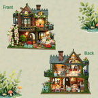 Forest Hut Handmade Wooden Dollhouse Toy Model Kit - Multi-Level Tiny House with Slanted Roof, Floral Balcony & Cozy Interior, Charming Miniature Home Decor for Christmas/Birthday Gifts (No Glue/Battery Included) - Safe & Dur House Of Avana [[SKU:HOA-XMS-037]]