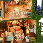 Forest Hut Handmade Wooden Dollhouse Toy Model Kit - Multi-Level Tiny House with Slanted Roof, Floral Balcony & Cozy Interior, Charming Miniature Home Decor for Christmas/Birthday Gifts (No Glue/Battery Included) - Safe & Dur House Of Avana [[SKU:HOA-XMS-037]]