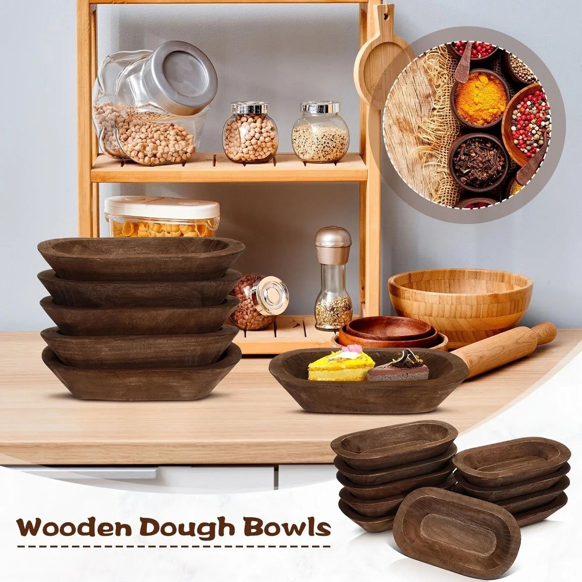 10 Pack Wooden Dough Bowls Bulk Rustic Dough Bowls Hand Carved Wood Bowl Dining Room Paulownia Bowls for... - House Of Avana [[SKU:HOA-TWR-005]]