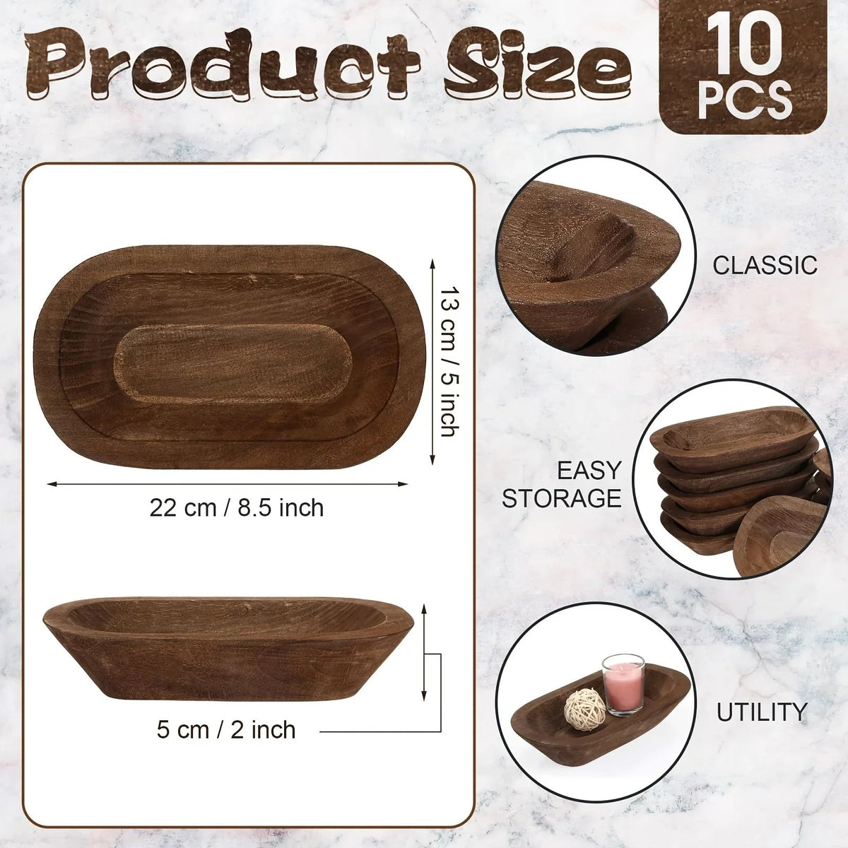10 Pack Wooden Dough Bowls Bulk Rustic Dough Bowls Hand Carved Wood Bowl Dining Room Paulownia Bowls for... - House Of Avana [[SKU:HOA-TWR-005]]