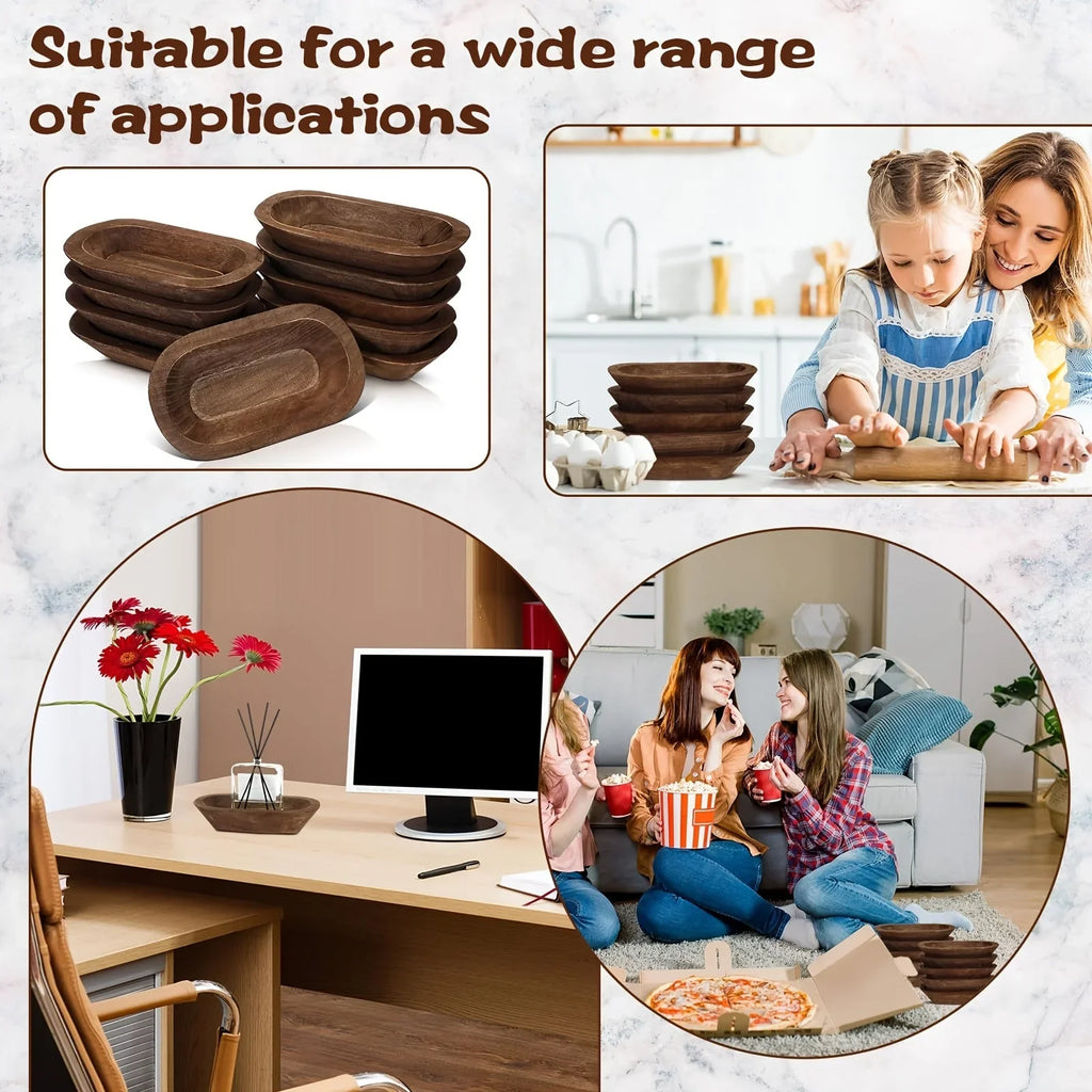 10 Pack Wooden Dough Bowls Bulk Rustic Dough Bowls Hand Carved Wood Bowl Dining Room Paulownia Bowls for... - House Of Avana
