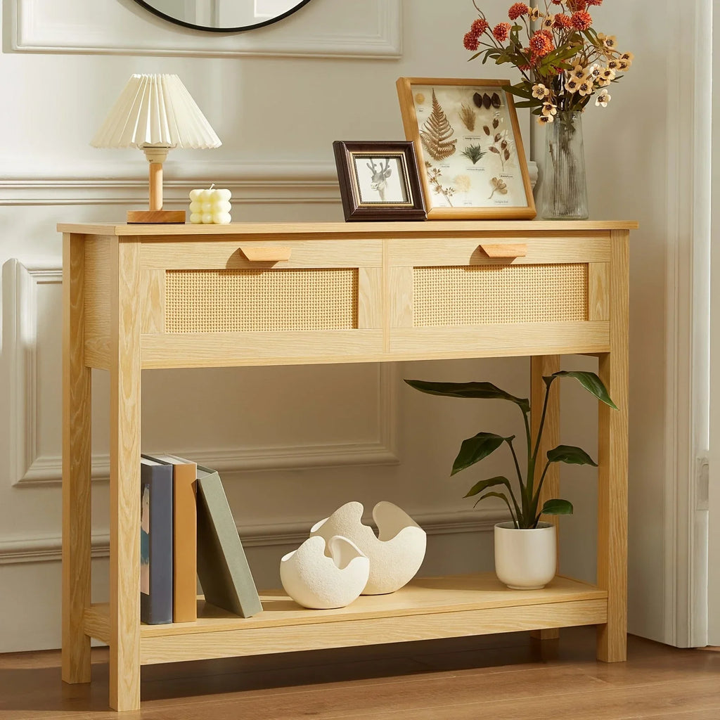 Classic Wooden Console Table with Drawers and Shelves, Hardwood MDF Entrance Desk, Elegant Storage Solution, with Ample Storage Space for Entryway, Living Room, and More House Of Avana