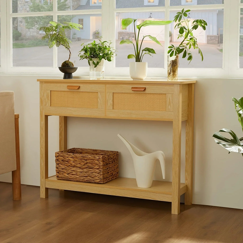 Classic Wooden Console Table with Drawers and Shelves, Hardwood MDF Entrance Desk, Elegant Storage Solution, with Ample Storage Space for Entryway, Living Room, and More House Of Avana