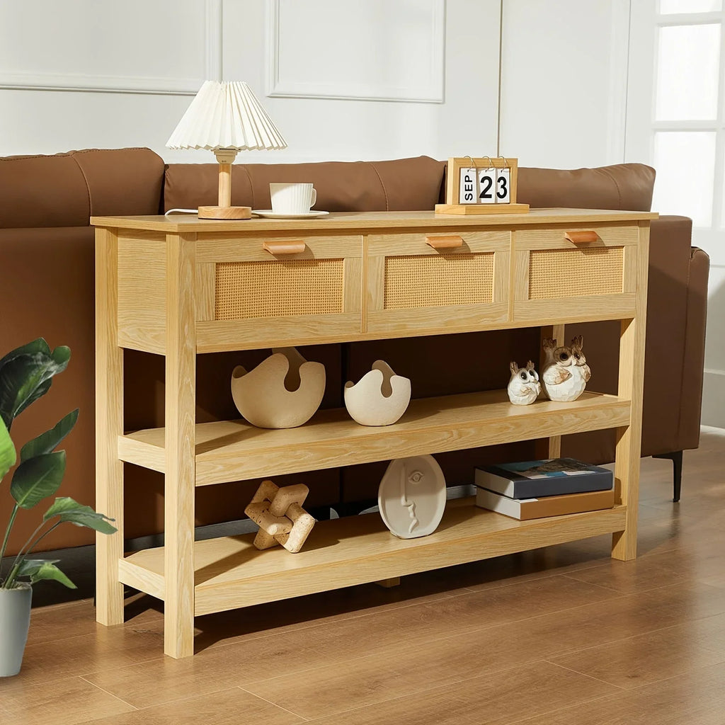 Classic Wooden Console Table with Drawers and Shelves, Hardwood MDF Entrance Desk, Elegant Storage Solution, with Ample Storage Space for Entryway, Living Room, and More House Of Avana
