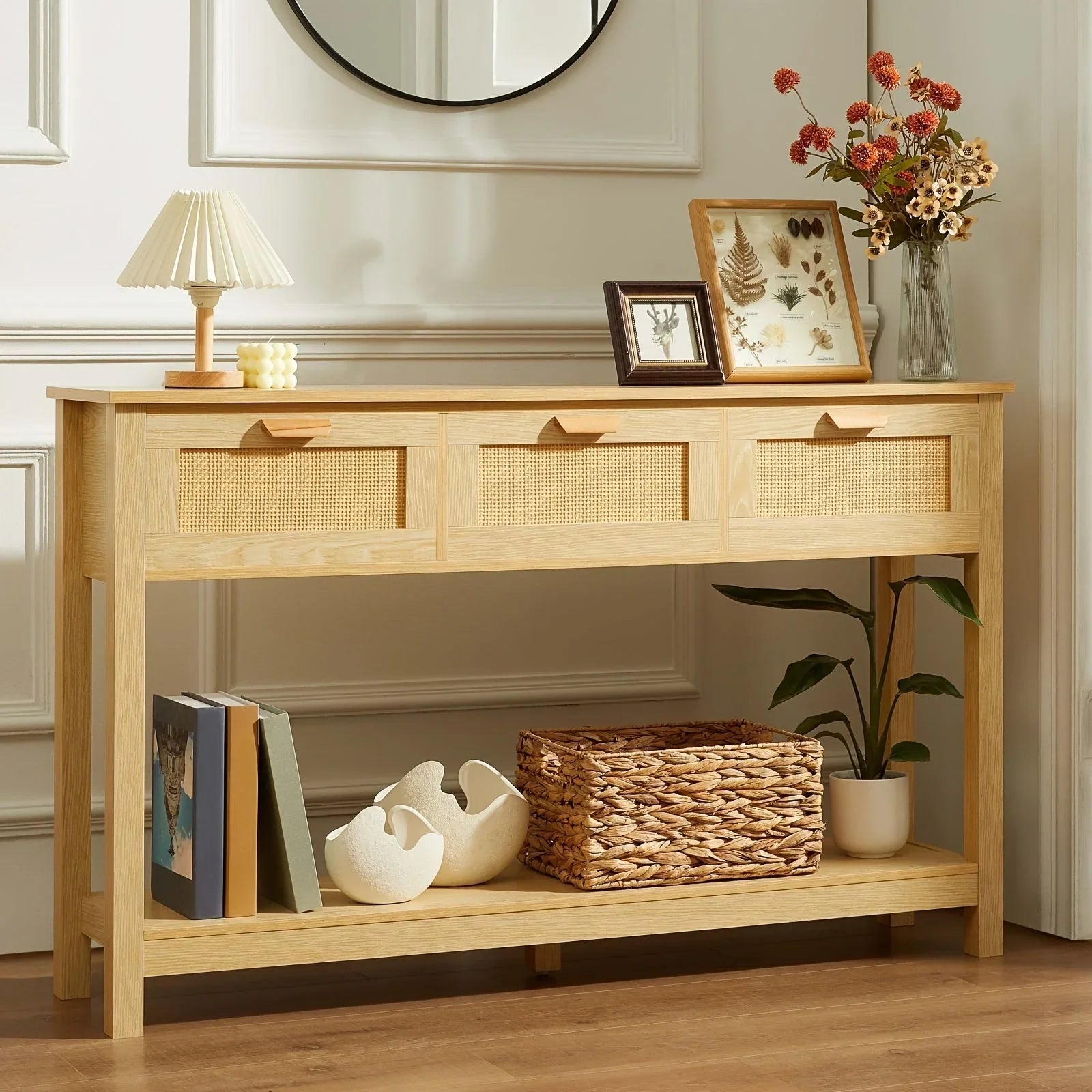 Classic Wooden Console Table with Drawers and Shelves, Hardwood MDF Entrance Desk, Elegant Storage Solution, with Ample Storage Space for Entryway, Living Room, and More House Of Avana