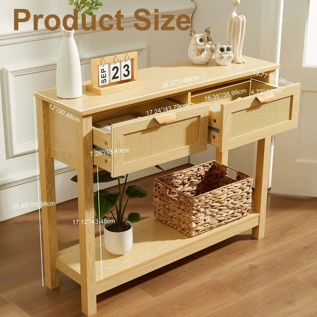 Classic Wooden Console Table with Drawers and Shelves, Hardwood MDF Entrance Desk, Elegant Storage Solution, with Ample Storage Space for Entryway, Living Room, and More House Of Avana