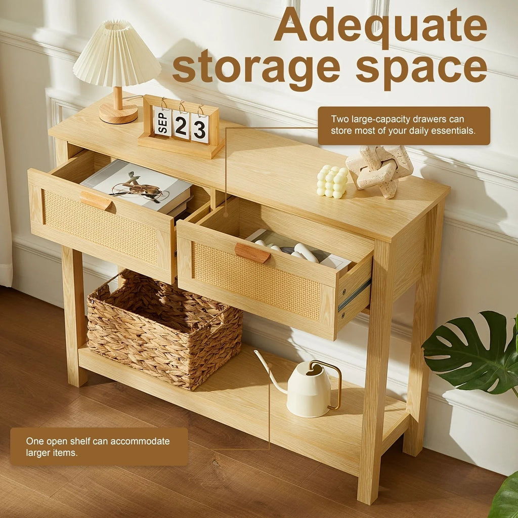 Classic Wooden Console Table with Drawers and Shelves, Hardwood MDF Entrance Desk, Elegant Storage Solution, with Ample Storage Space for Entryway, Living Room, and More House Of Avana